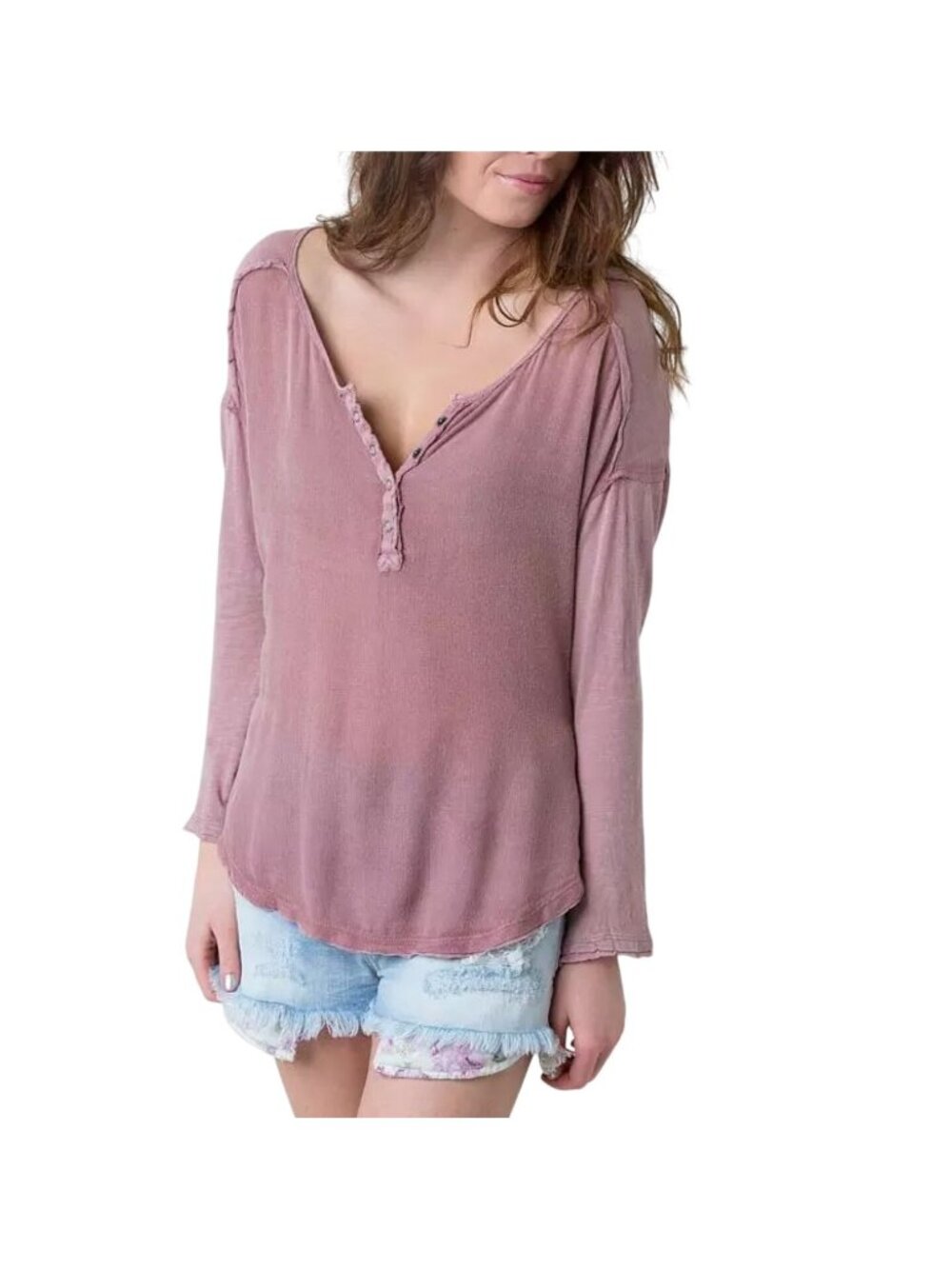 We the Free Free People Sunday Henley Elderberry - Size XS